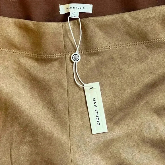 NEW ($98.00) Max Studio Vicuna Faux Suede Leggings/Pants Camel Caramel Brown - Picture 5 of 7